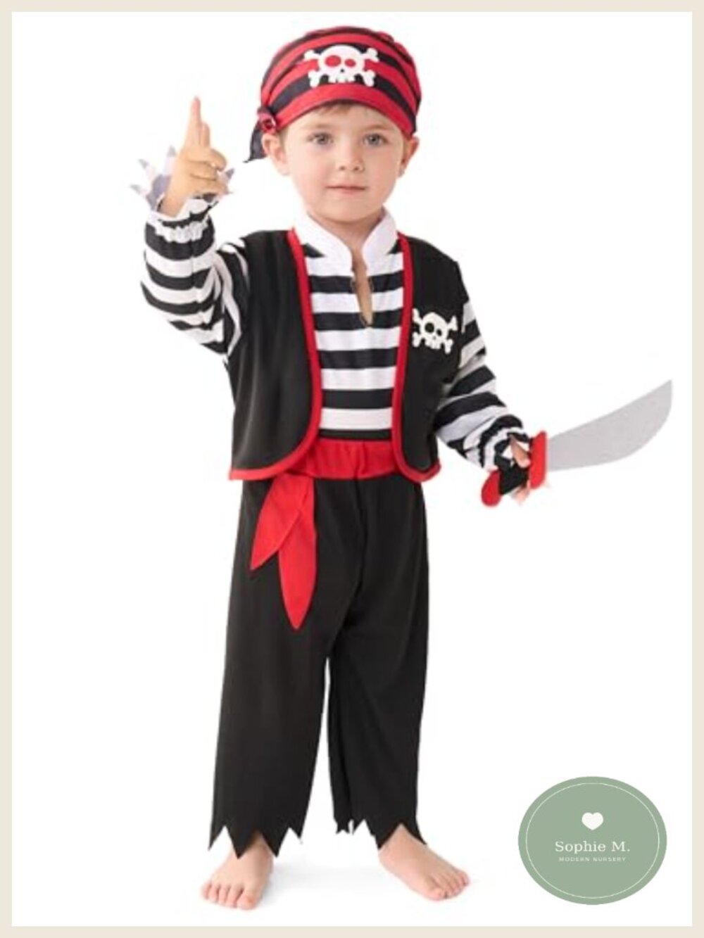 Infant Pirate Costume Set with Vest, Shirt, Pants & Fabric Knife - Halloween